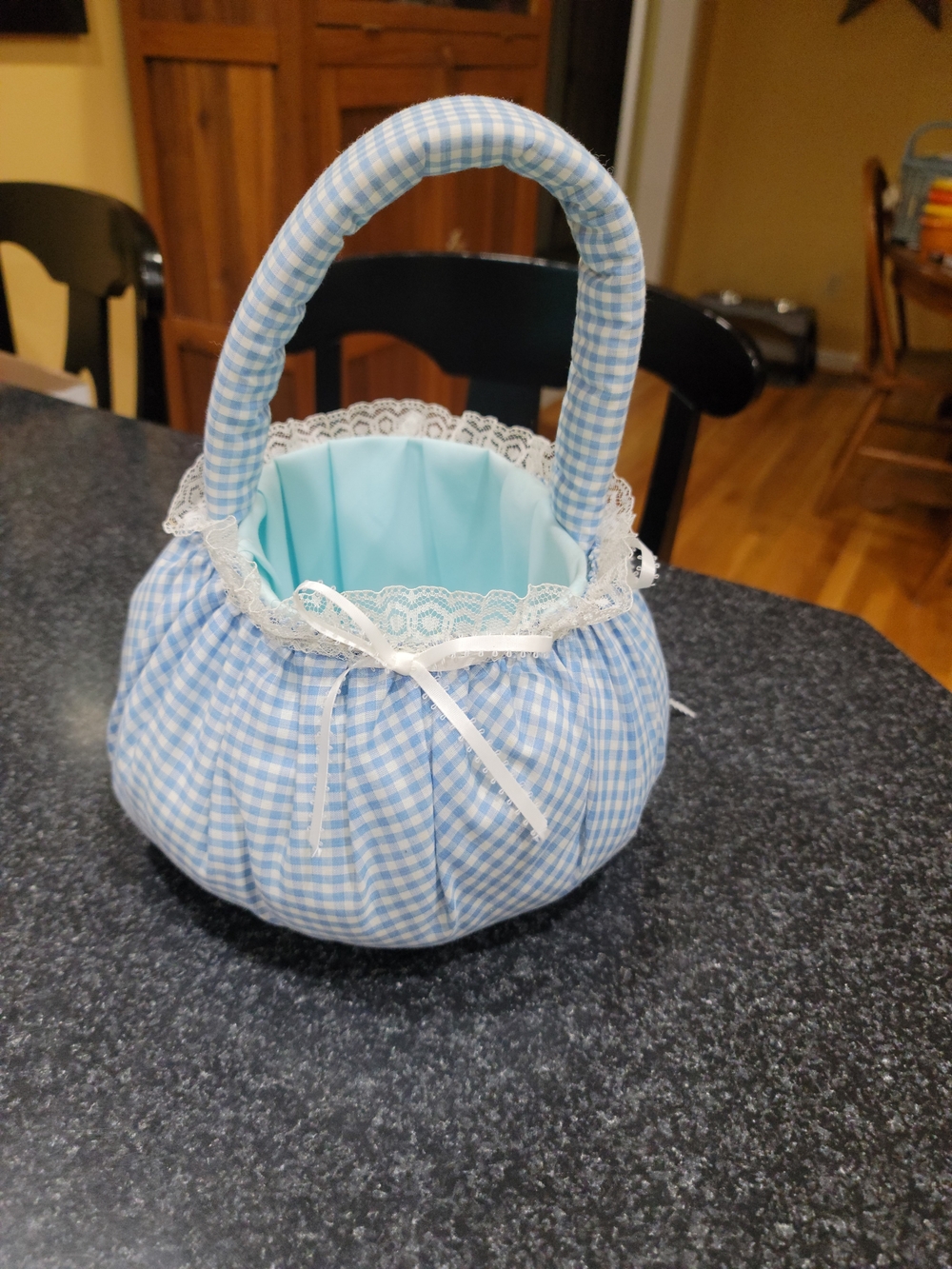 Blue Gingham Lace-Trim Women's Basket Bag